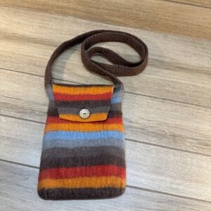 PrAna‎ Striped Felted Wool Boho Crossbody Bag Orange Brown Gray Red Blue 7"x10"